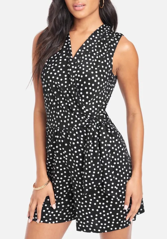 Printed Surplice Wrap Romper sold by Bebe
