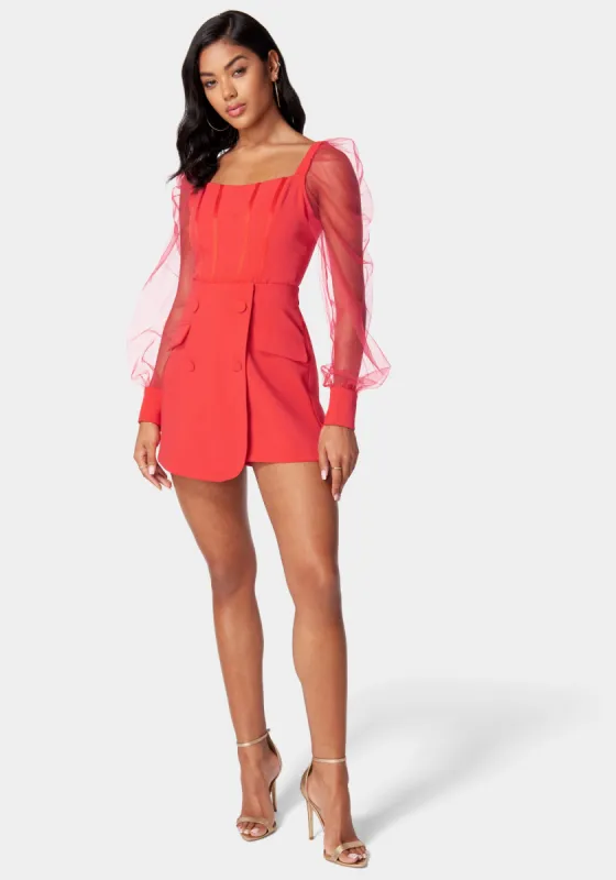 Mesh Sleeves Corset Illusion Tailored Romper sold by Bebe