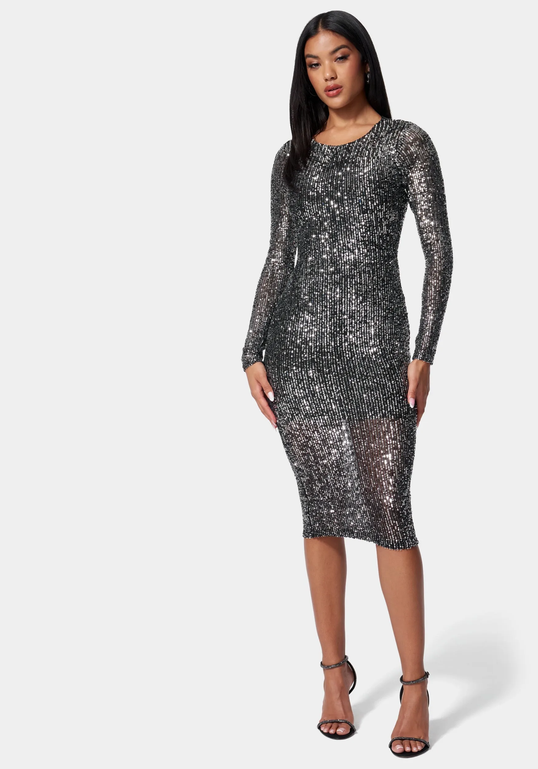 Sequin Cowl Back Midi Dress sold by Bebe