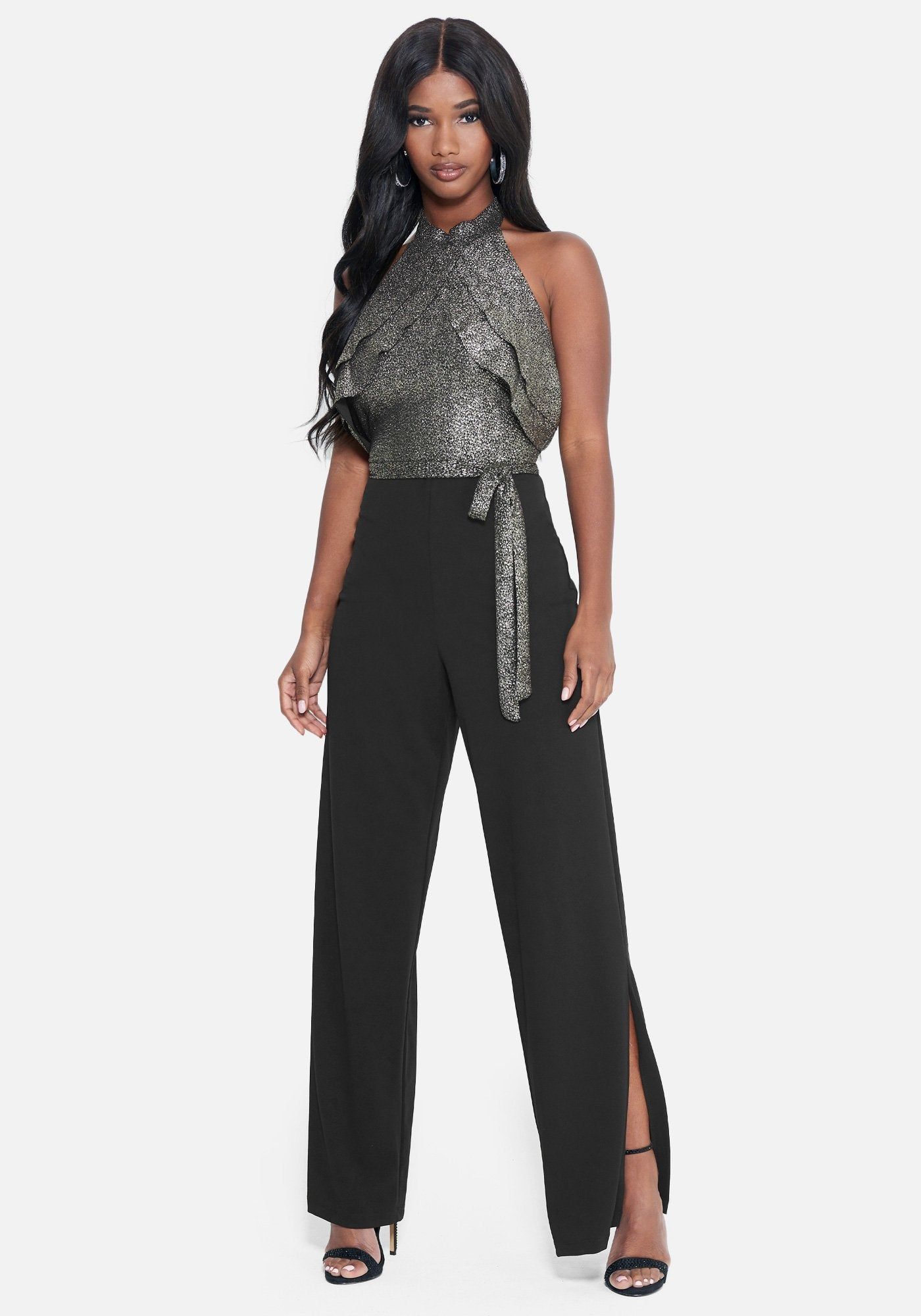 Ruffle Wide Leg Jumpsuit sold by Bebe