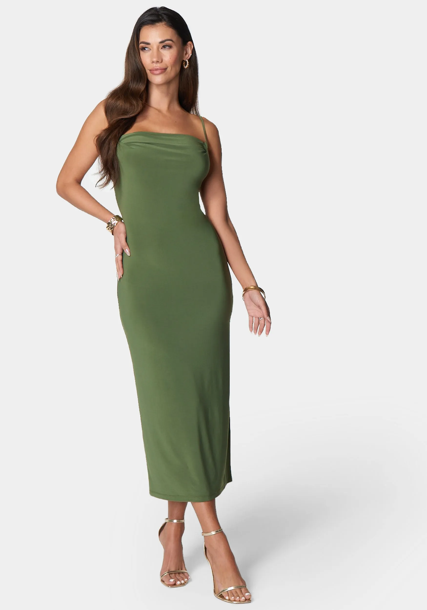 Cowl Neck Spaghetti Strap Slit Maxi sold by Bebe