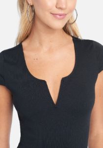 Short Sleeve Plunge Knit Top sold by Bebe