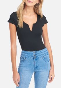 Short Sleeve Plunge Knit Top sold by Bebe
