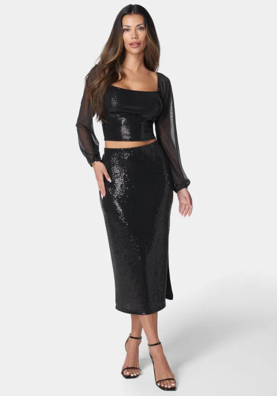 2 Piece Sequin Square Neck Set sold by Bebe