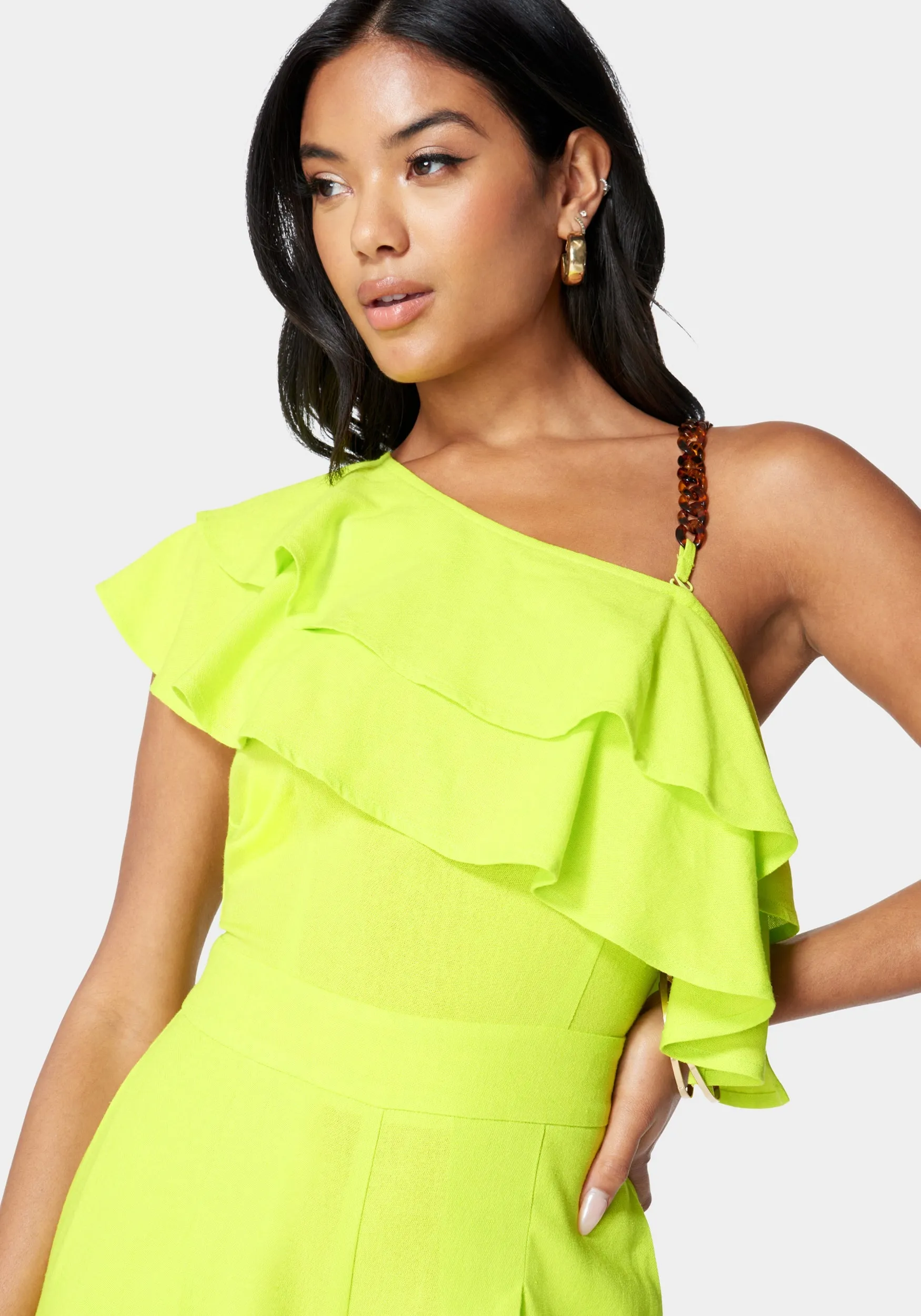 Asymmetric Ruffle Neck Wide Leg Jumpsuit sold by Bebe product image thumbnail 4