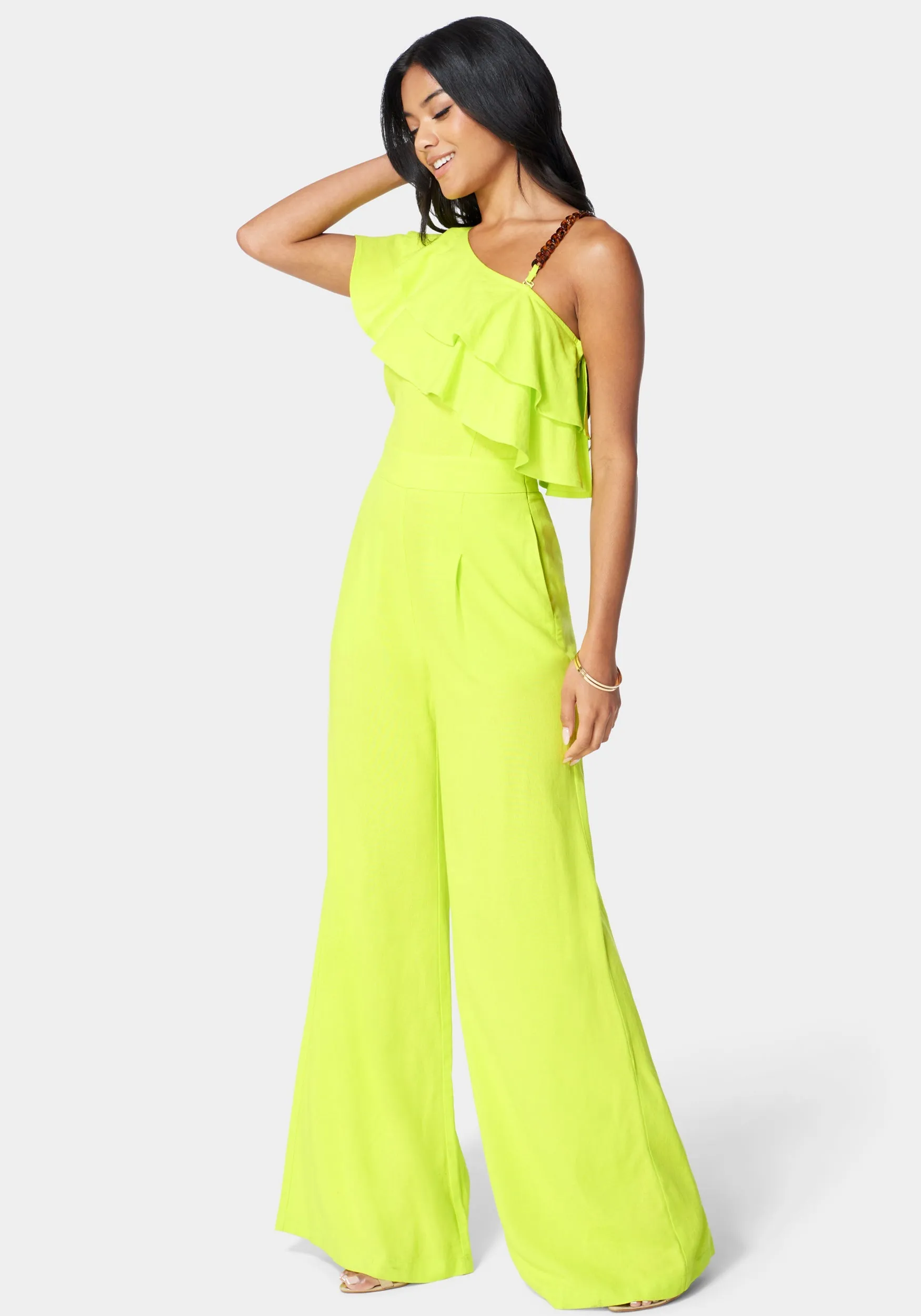 Asymmetric Ruffle Neck Wide Leg Jumpsuit sold by Bebe product image thumbnail 2