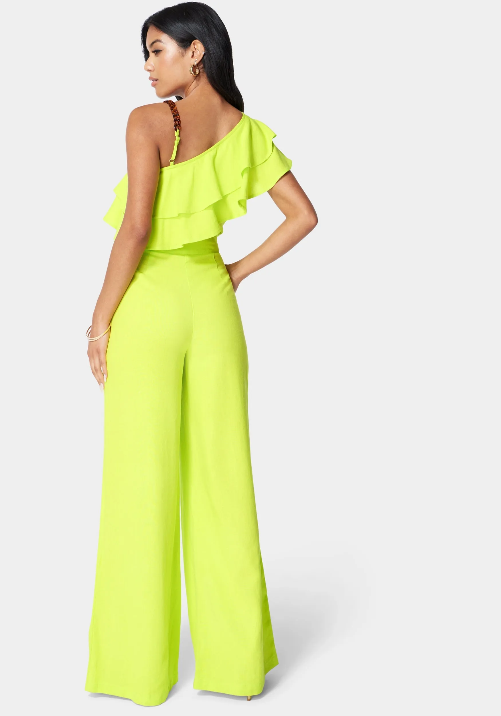 Asymmetric Ruffle Neck Wide Leg Jumpsuit sold by Bebe product image thumbnail 3