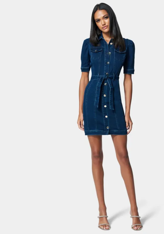 Button Detail Denim Dress sold by Bebe