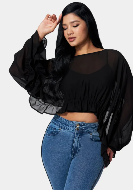 Chiffon Ruffle Hem Overlay Blouse sold by Bebe