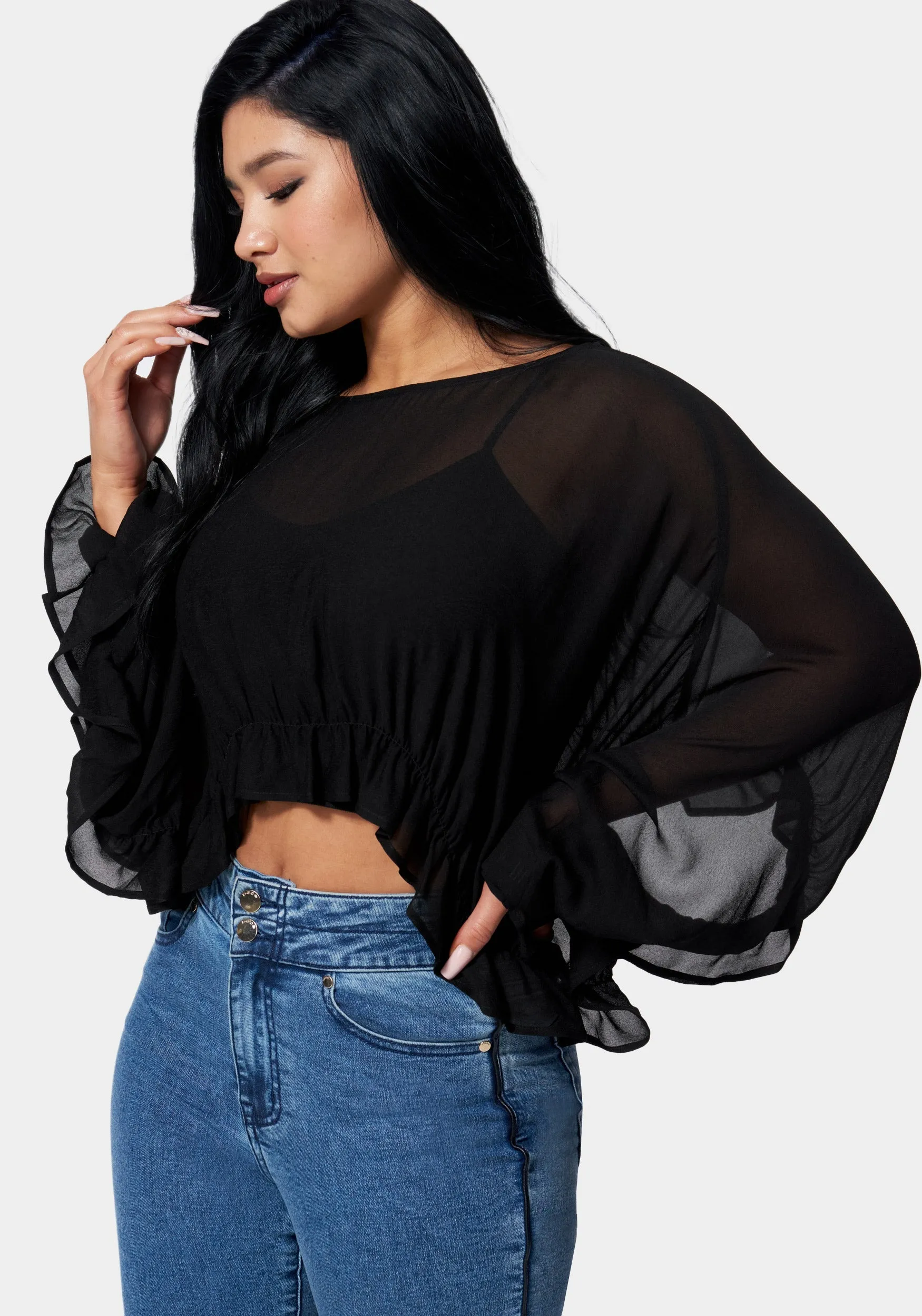 Chiffon Ruffle Hem Overlay Blouse sold by Bebe product image thumbnail 2