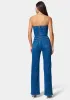 Strapless Button Detail Belted Wide Leg Denim Jumpsuit sold by Bebe