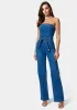 Strapless Button Detail Belted Wide Leg Denim Jumpsuit sold by Bebe