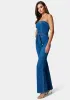Strapless Button Detail Belted Wide Leg Denim Jumpsuit sold by Bebe