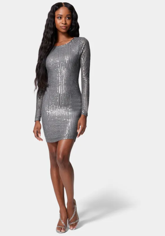 Open Back Sparkle Mini Dress sold by Bebe