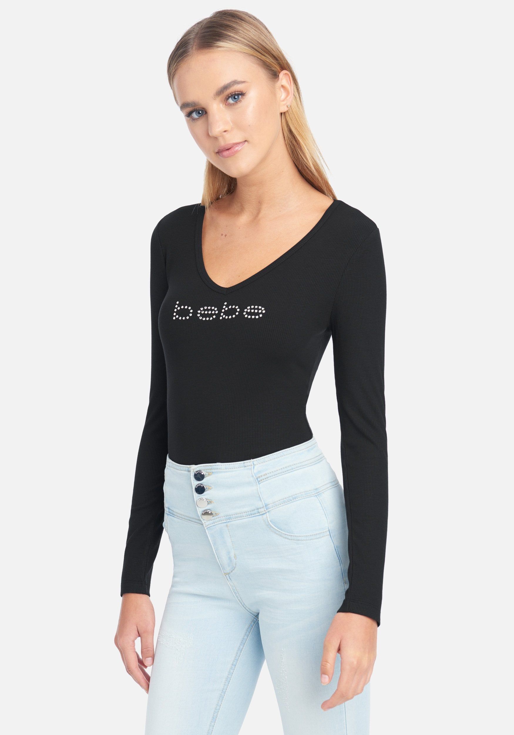 Crystal Logo V-Neck Long Sleeve Tee sold by Bebe product image thumbnail 2