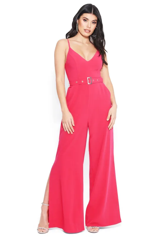 Crepe Slit Leg Jumpsuit sold by Bebe