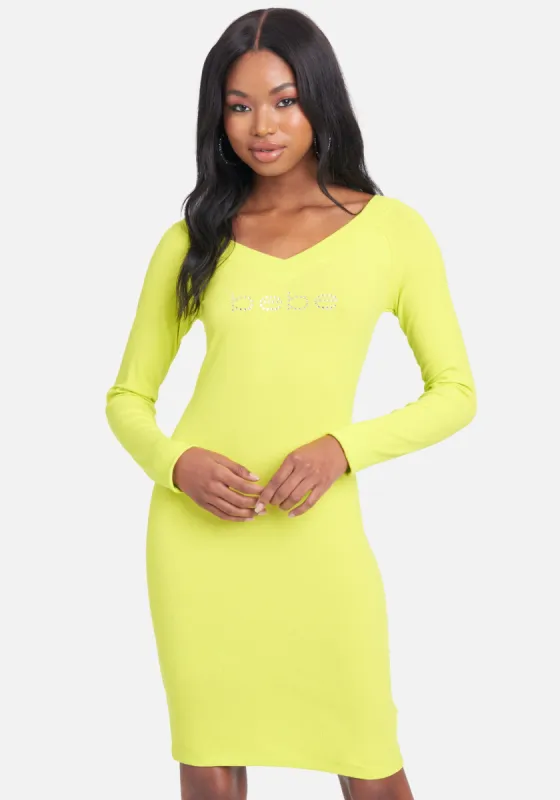 Crystal Logo Long Sleeve Dress sold by Bebe