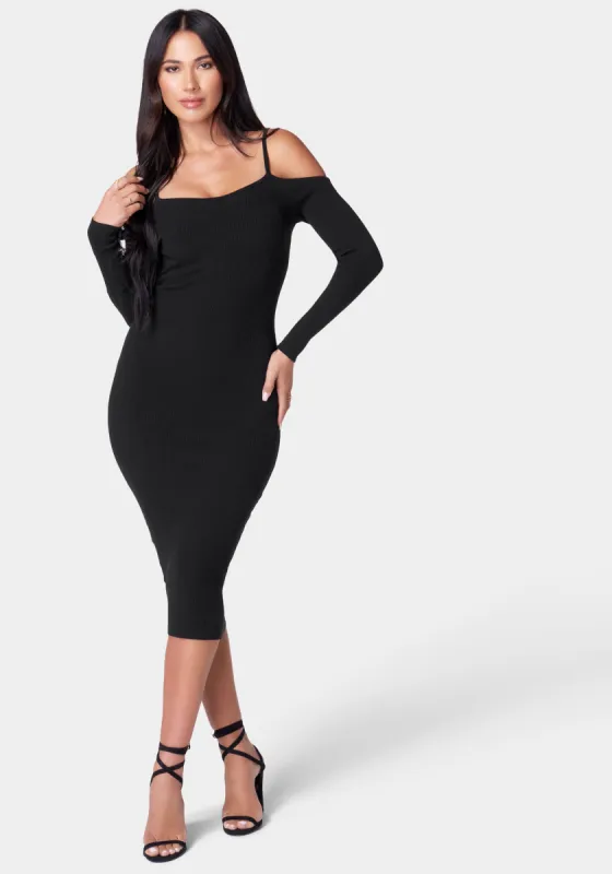 Cold Shoulder Knit Midi Dress sold by Bebe