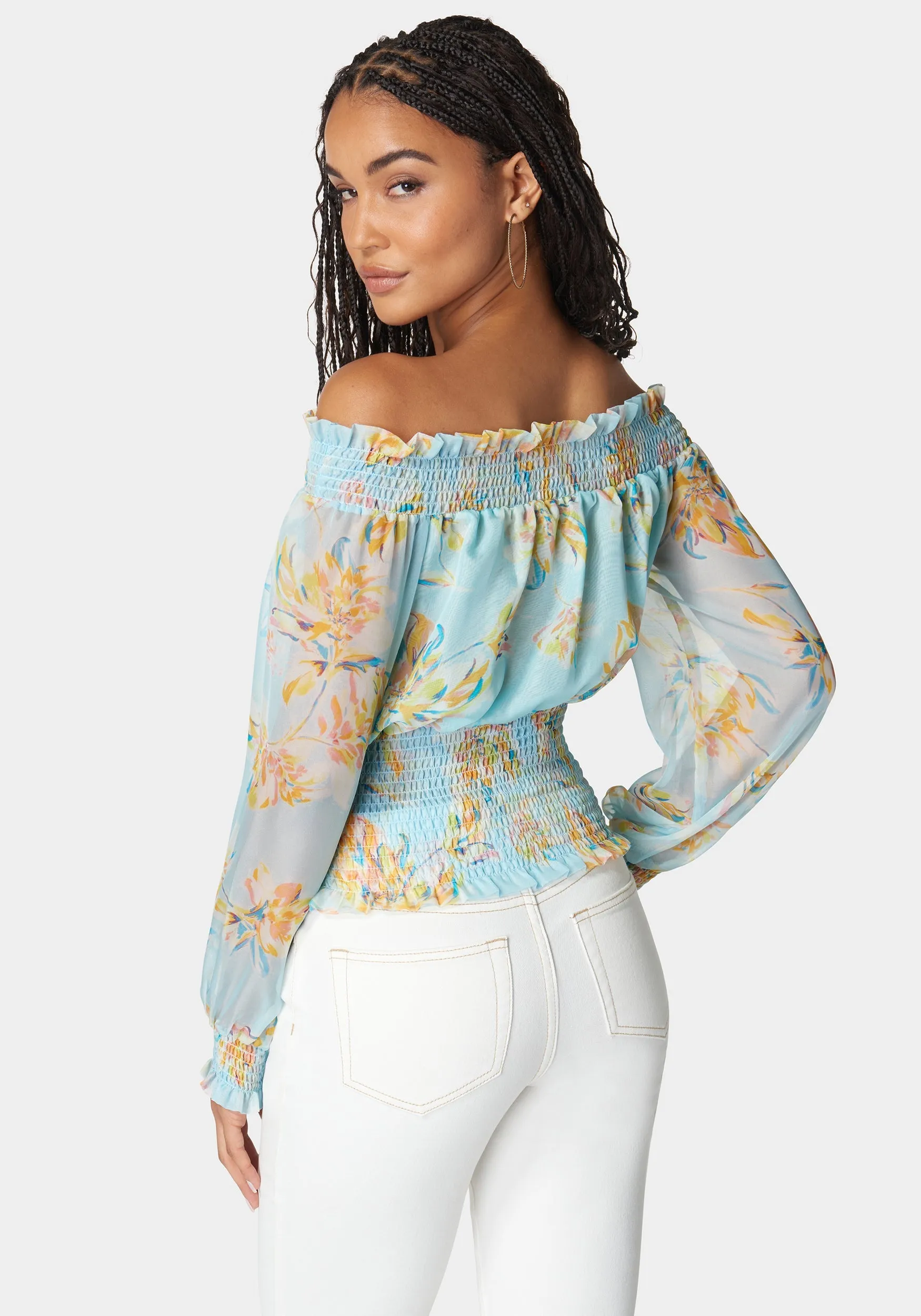 Off Shoulder Smocked Chiffon Blouse sold by Bebe product image thumbnail 3