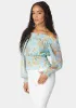 Off Shoulder Smocked Chiffon Blouse sold by Bebe