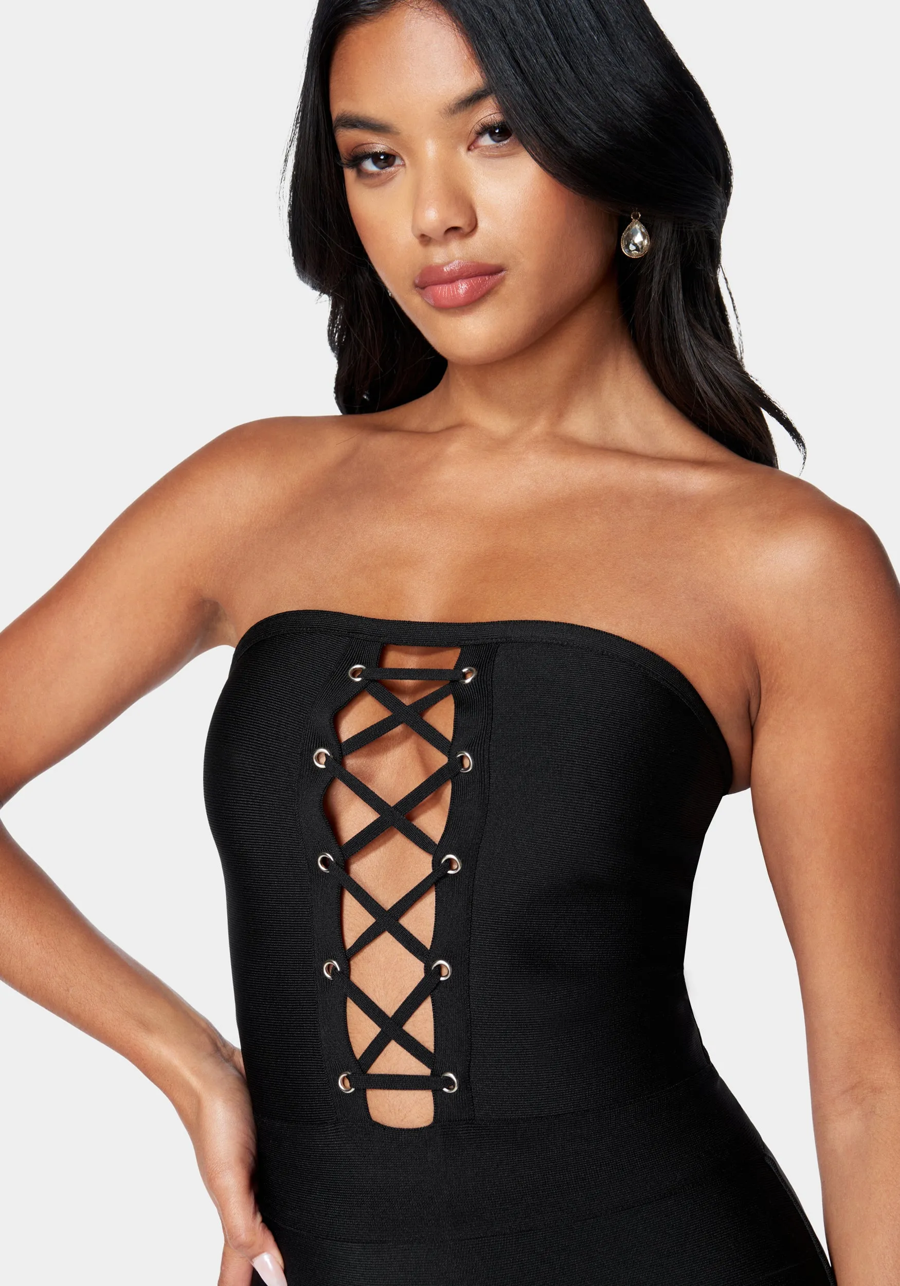 Bandage Lace-Up Strapless Dress sold by Bebe product image thumbnail 4