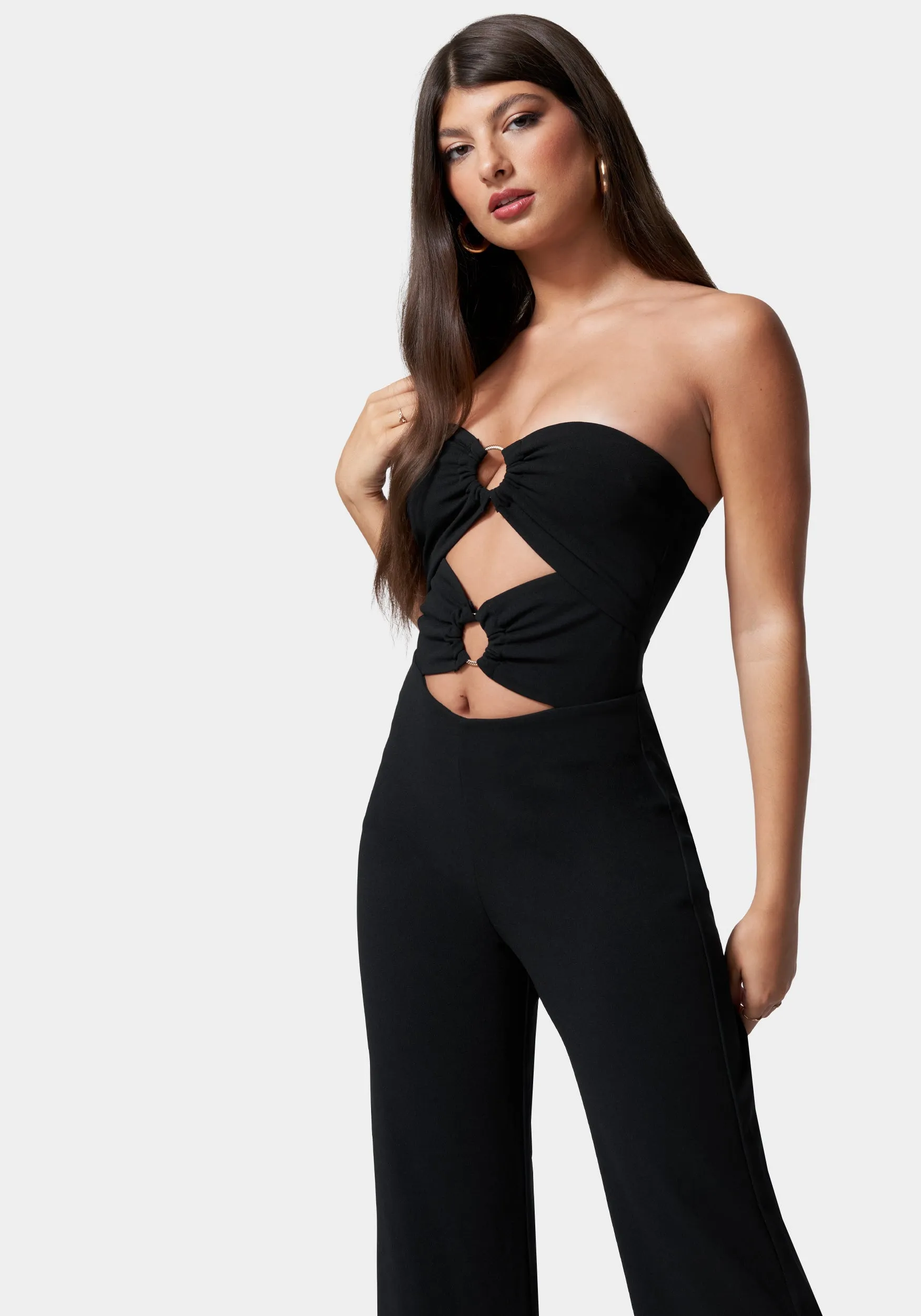Ring Detail Wide Leg Knit Crepe With Satin Combo Jumpsuit sold by Bebe product image thumbnail 2