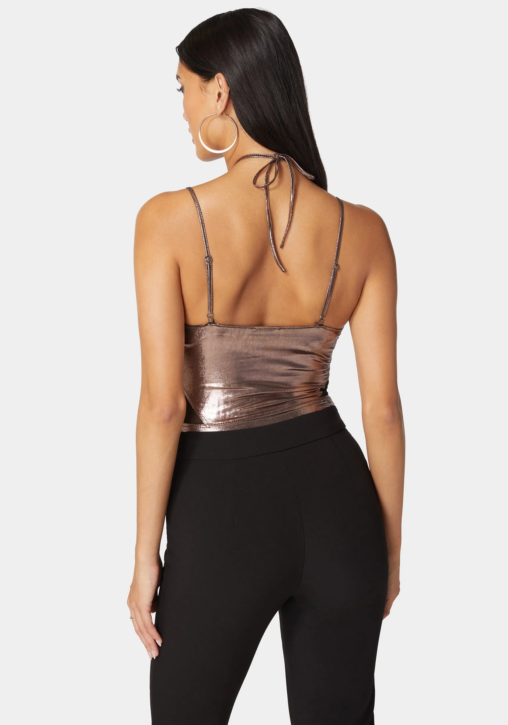 Metallic Foil Halter Neck Mesh Combo Bodysuit sold by Bebe product image thumbnail 3