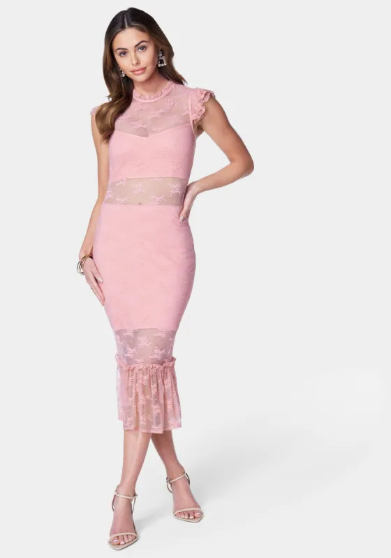 Illusion Lace Midi Dress sold by Bebe
