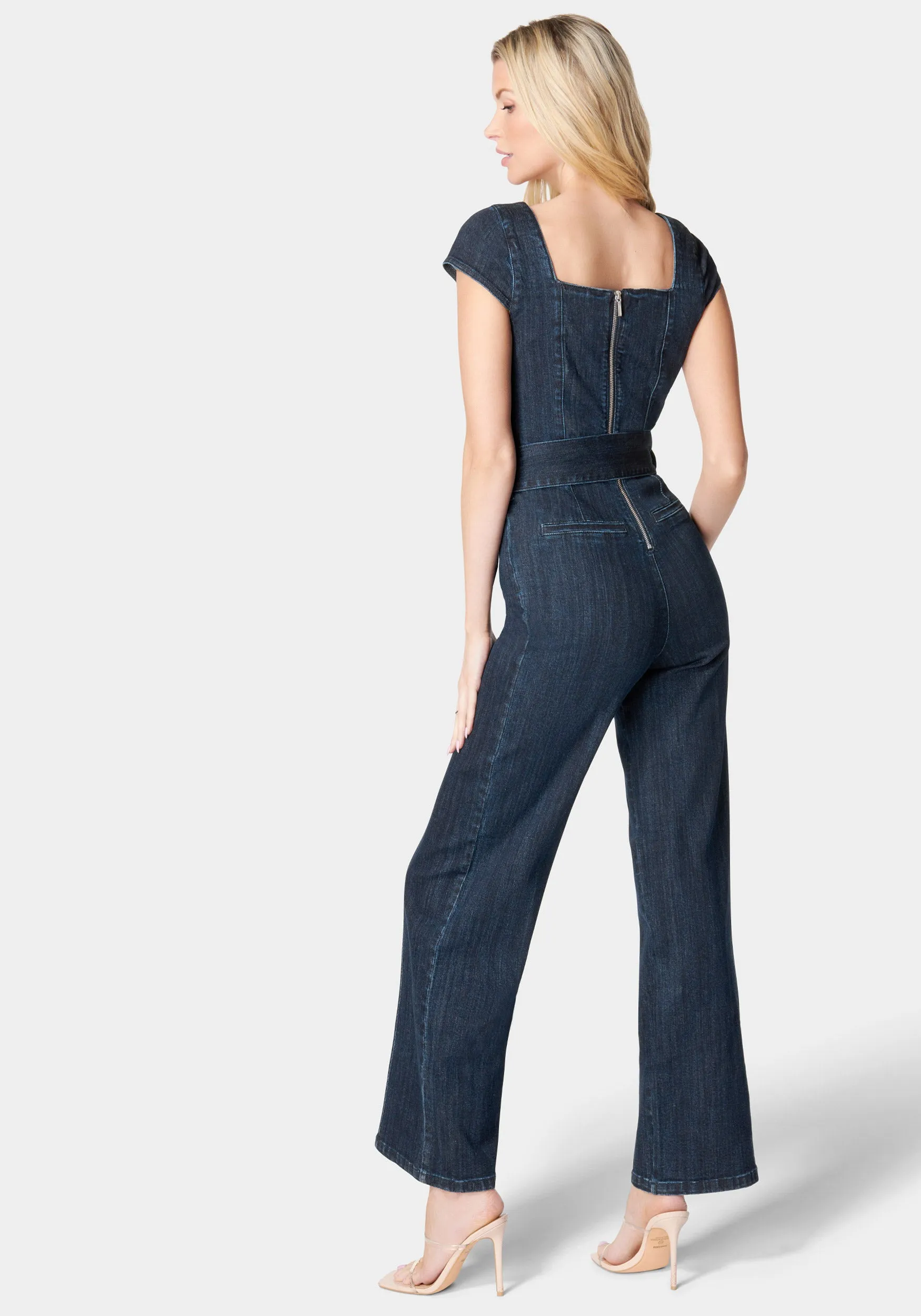 Wide Leg Pearl Detail Denim Jumpsuit sold by Bebe product image thumbnail 3