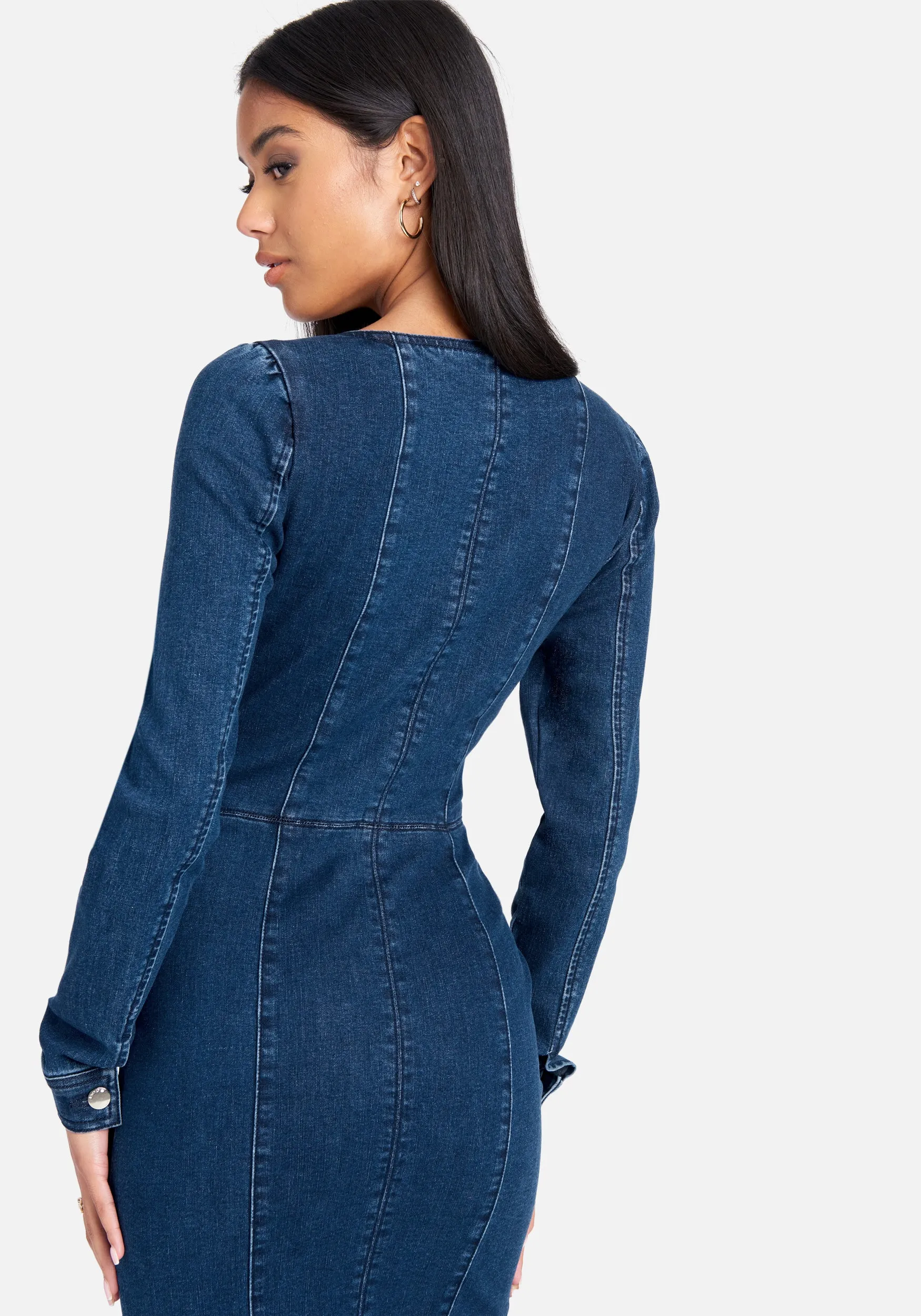 Long Sleeve Zip Front Bustier Denim Dress sold by Bebe product image thumbnail 4