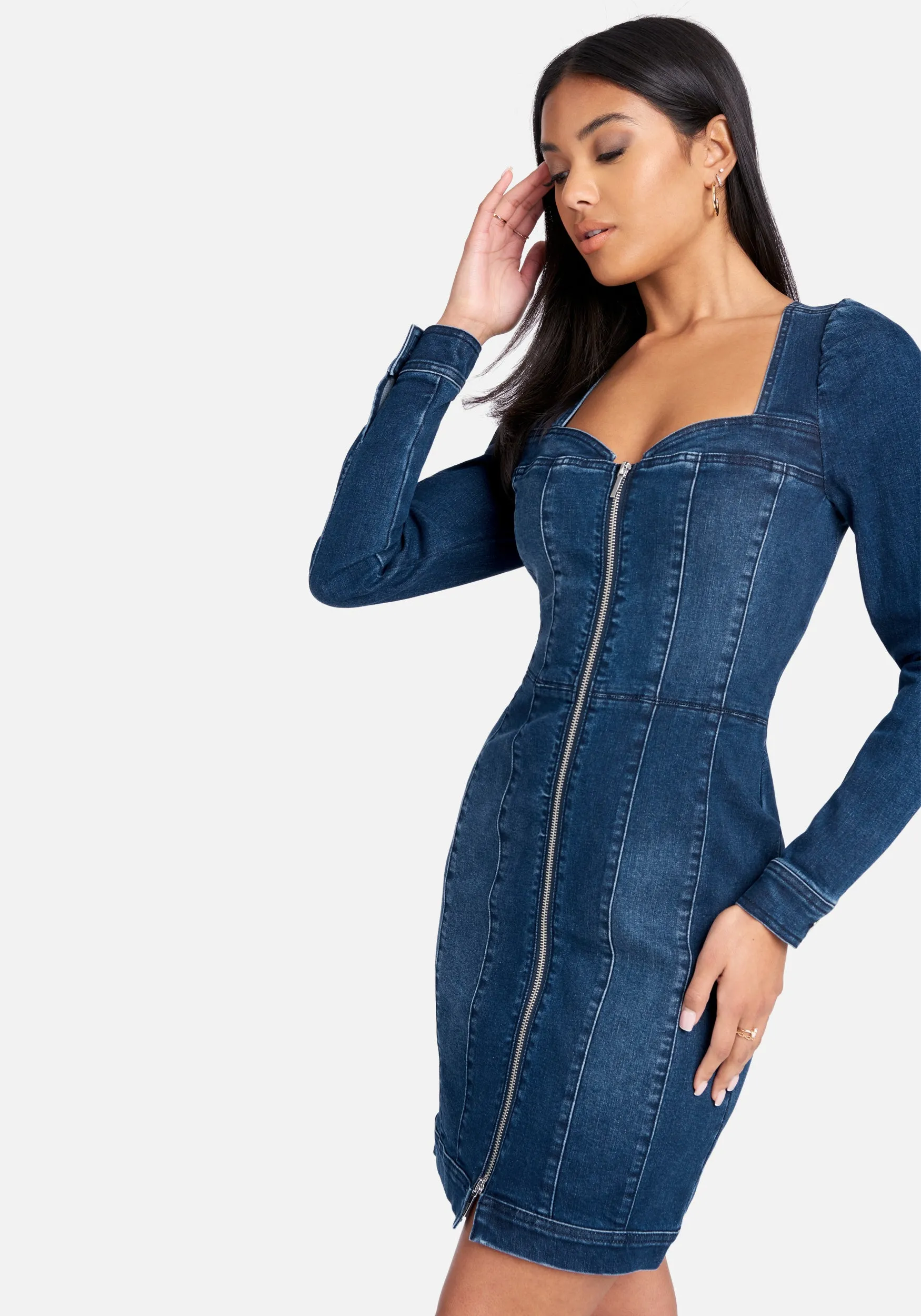 Long Sleeve Zip Front Bustier Denim Dress sold by Bebe product image thumbnail 3