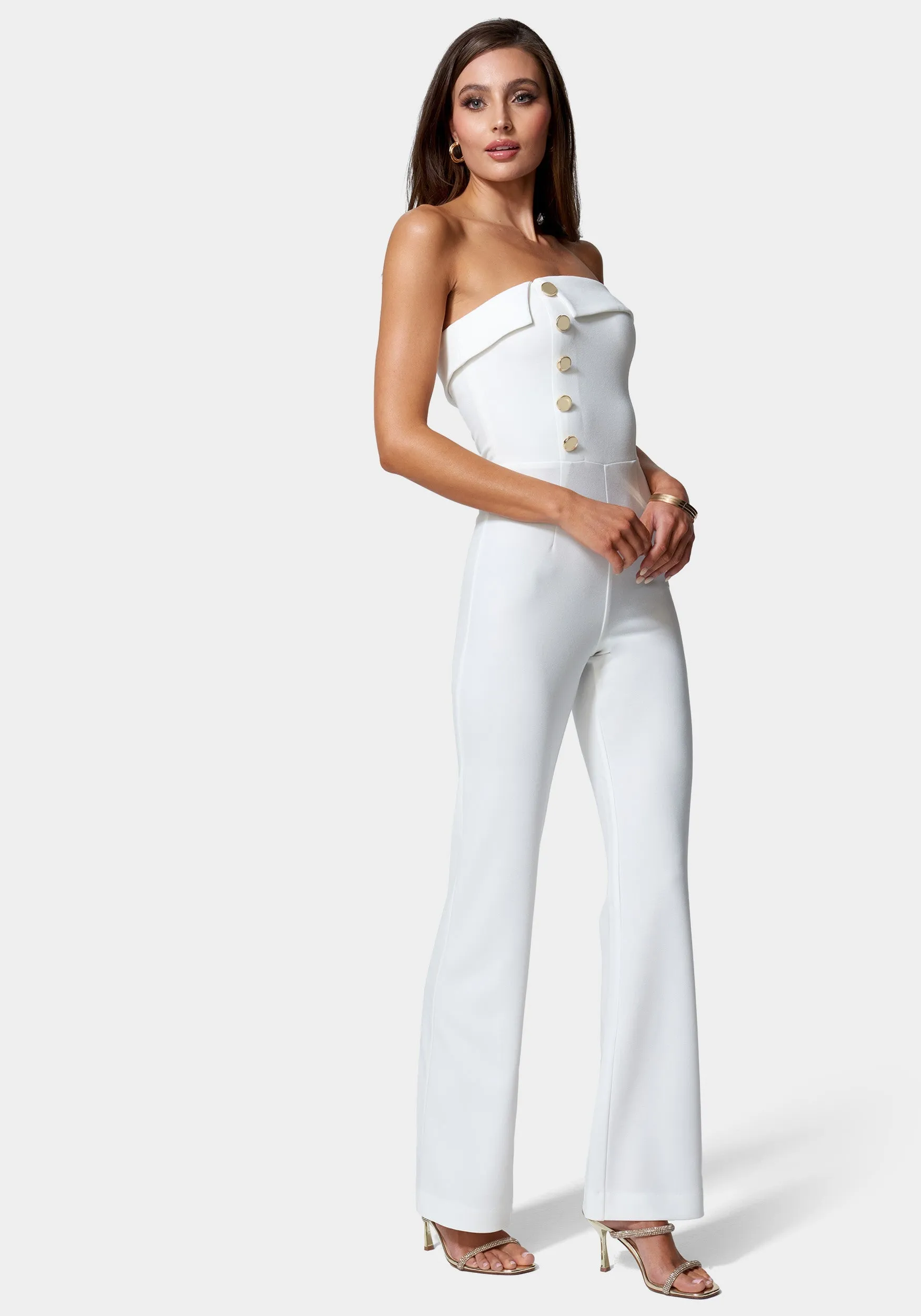 Knit Crepe Strapless Button Detail Wide Leg Jumpsuit sold by Bebe product image thumbnail 2