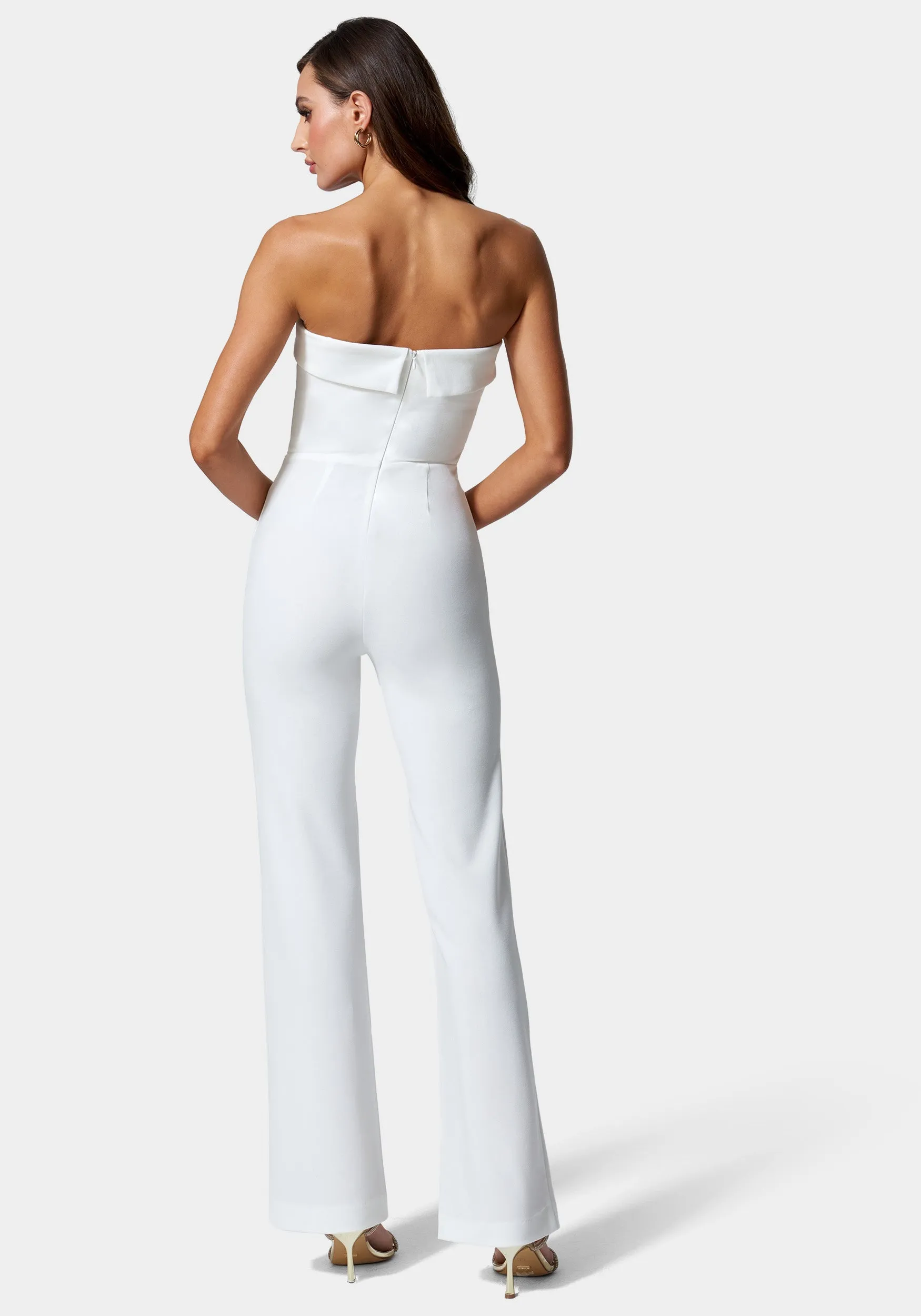 Knit Crepe Strapless Button Detail Wide Leg Jumpsuit sold by Bebe product image thumbnail 3