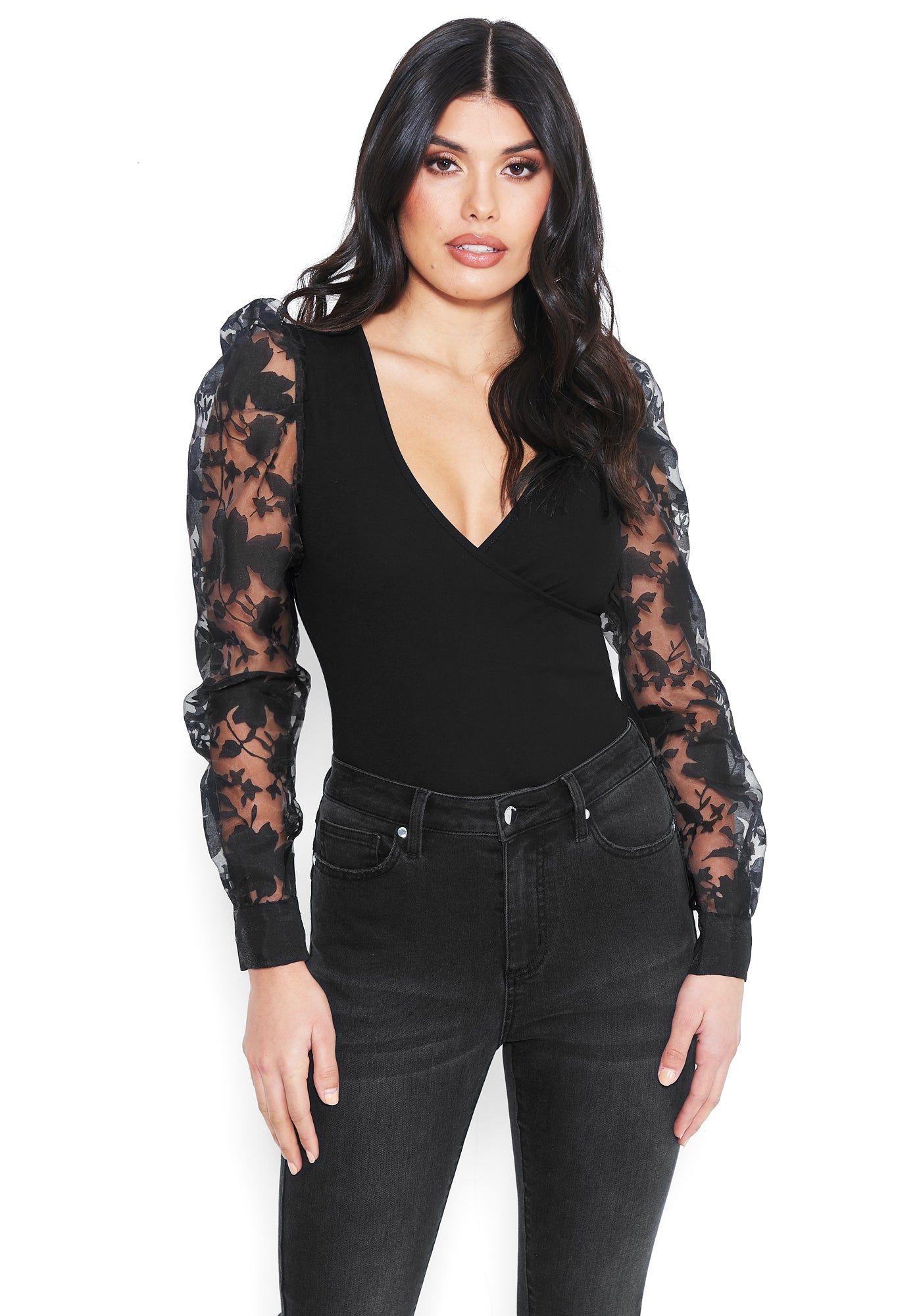 Organza Sleeve Bodysuit sold by Bebe