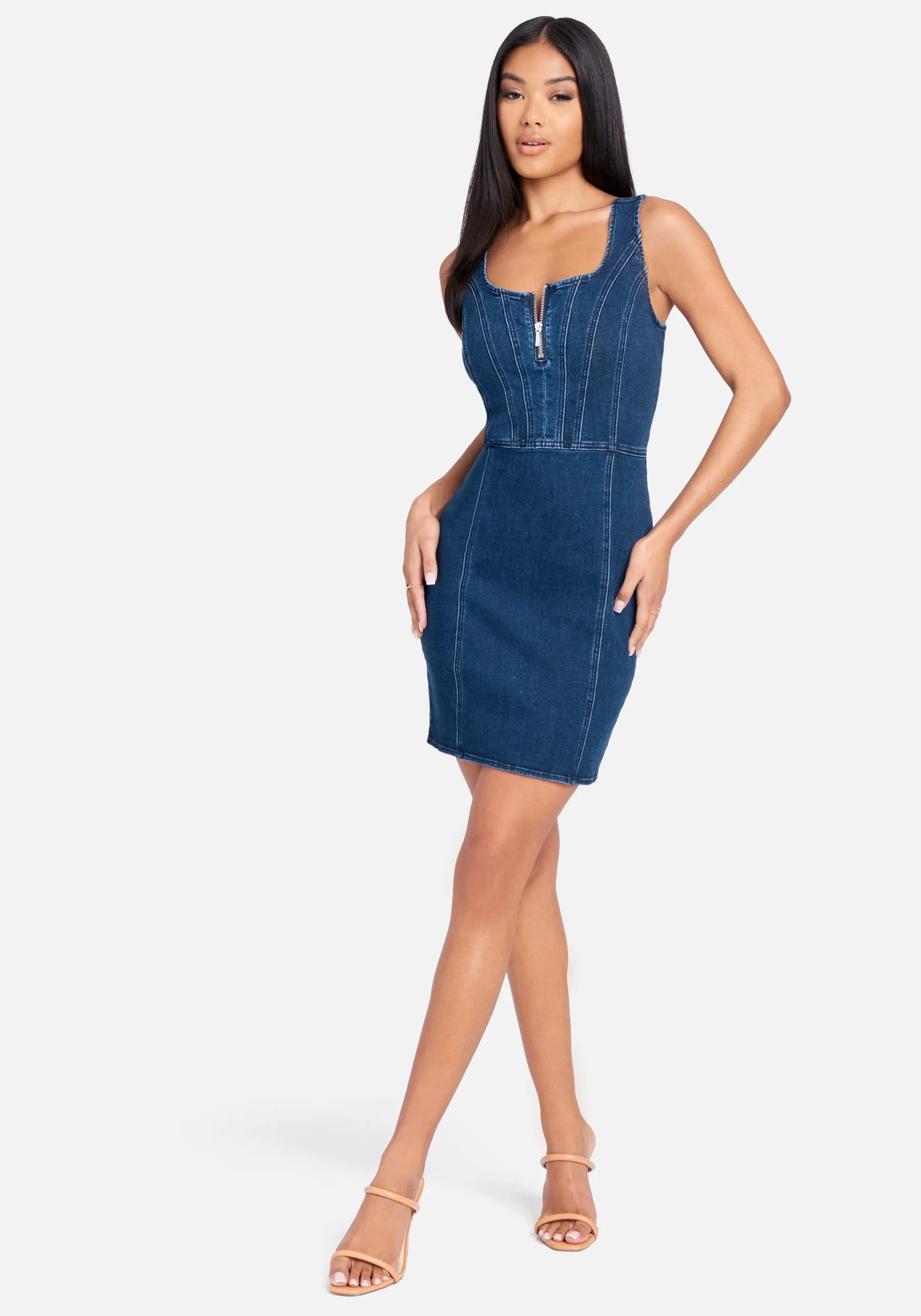 Multi Seam Zip Front Denim Dress sold by Bebe product image thumbnail 2