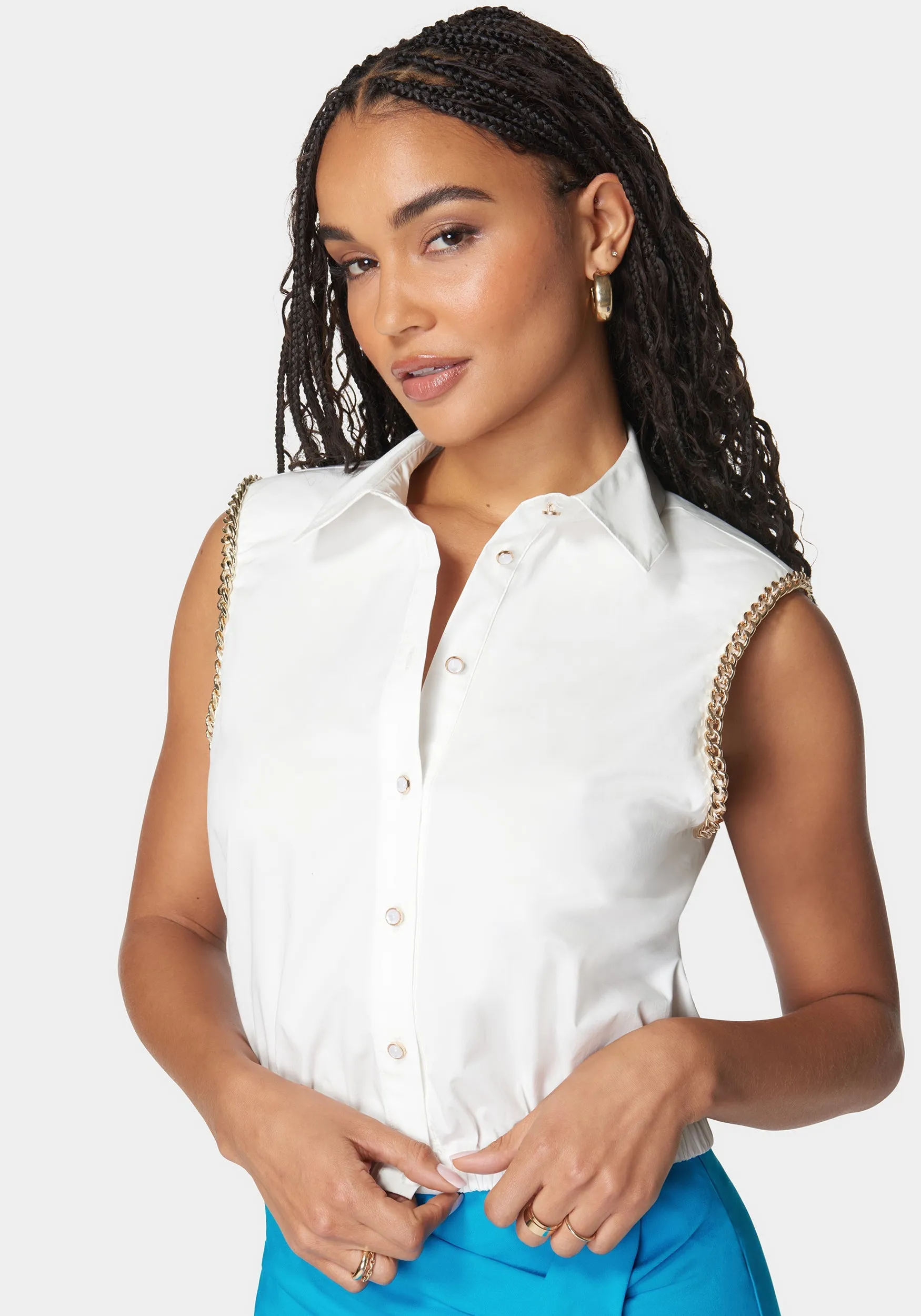 Trim Detail Sleeveless Poplin Top sold by Bebe product image thumbnail 4