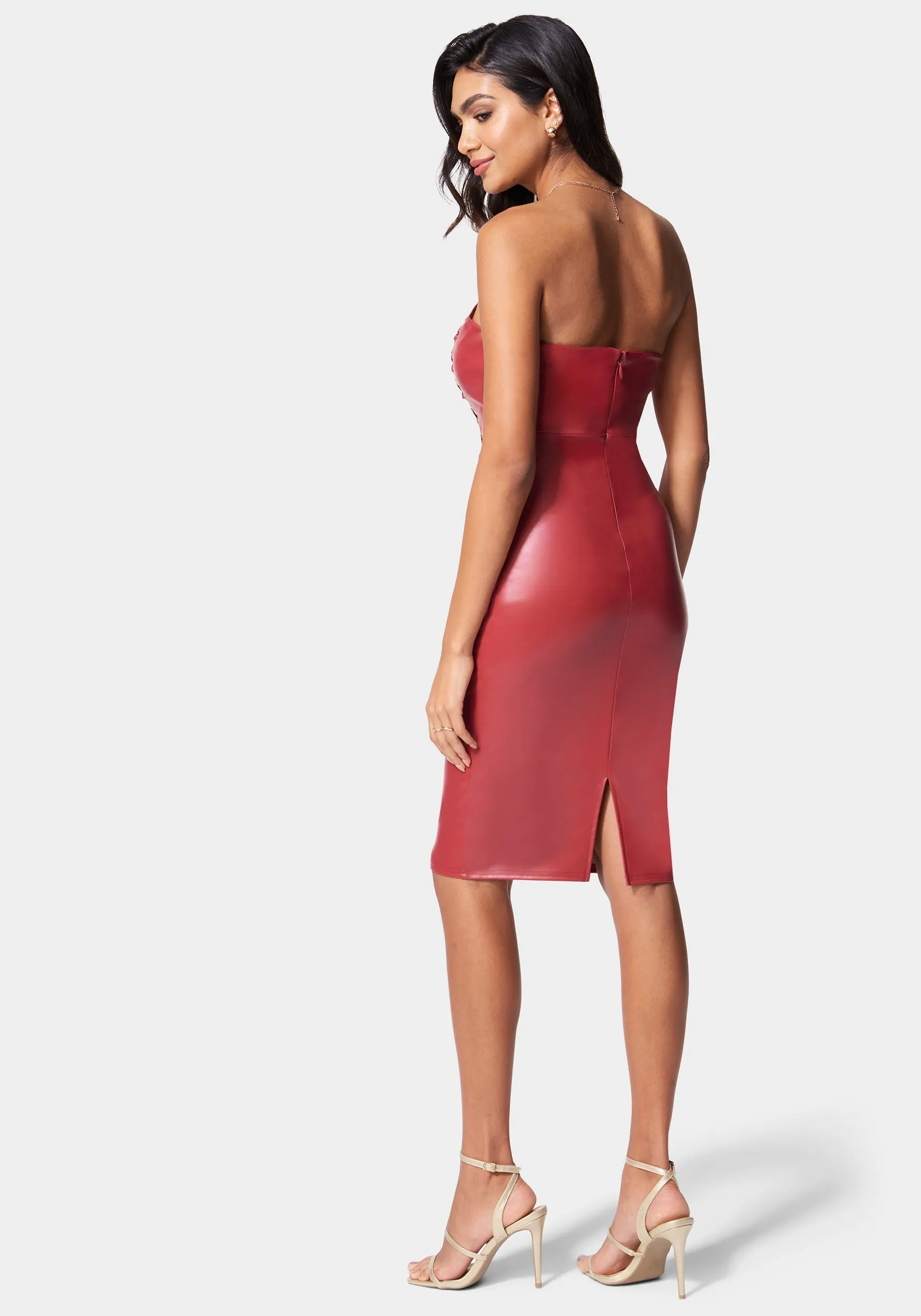 Vegan Leather Strapless Corset Midi Dress sold by Bebe product image thumbnail 3