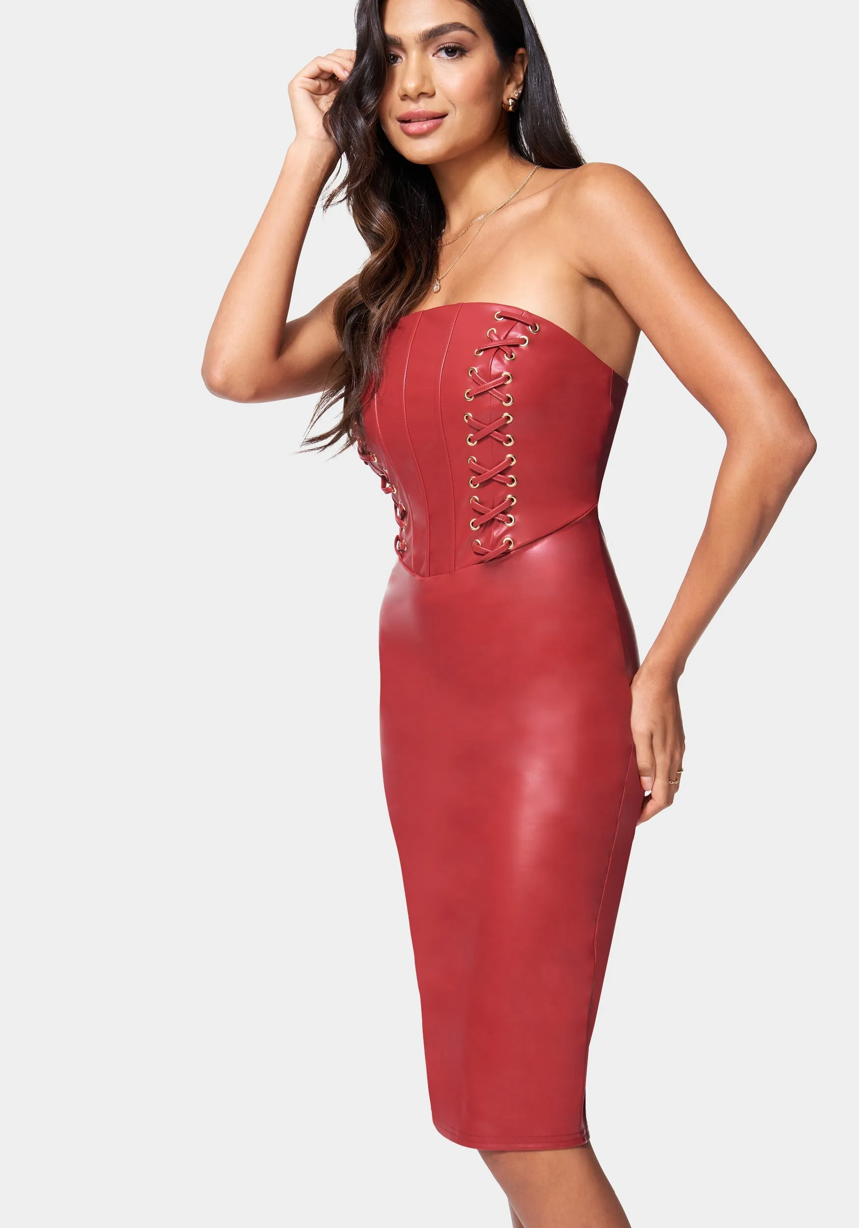 Vegan Leather Strapless Corset Midi Dress sold by Bebe product image thumbnail 2
