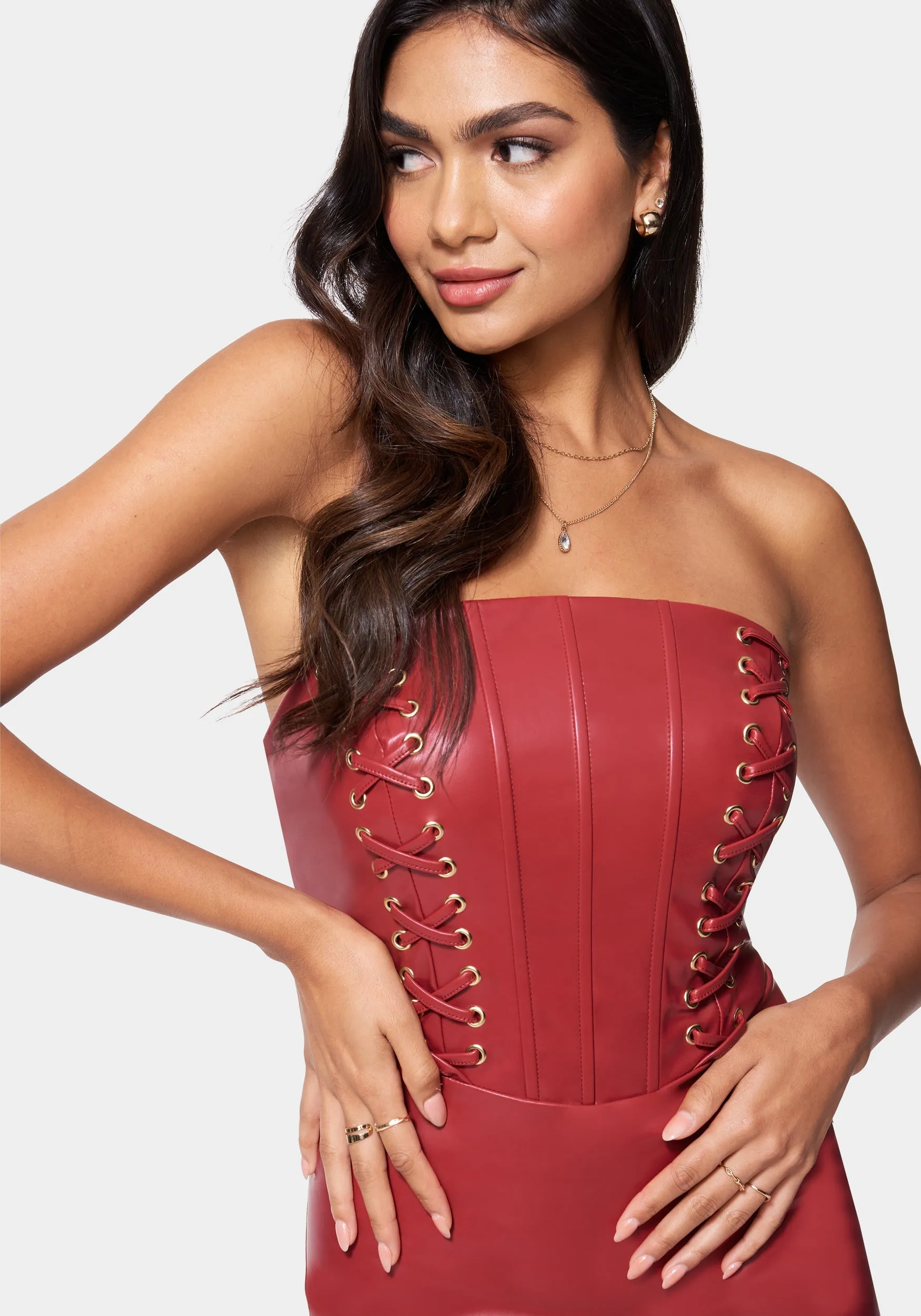 Vegan Leather Strapless Corset Midi Dress sold by Bebe product image thumbnail 4