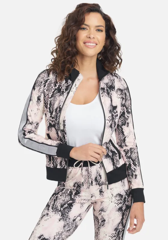Snakeskin Printed Zip Up Jacket sold by Bebe