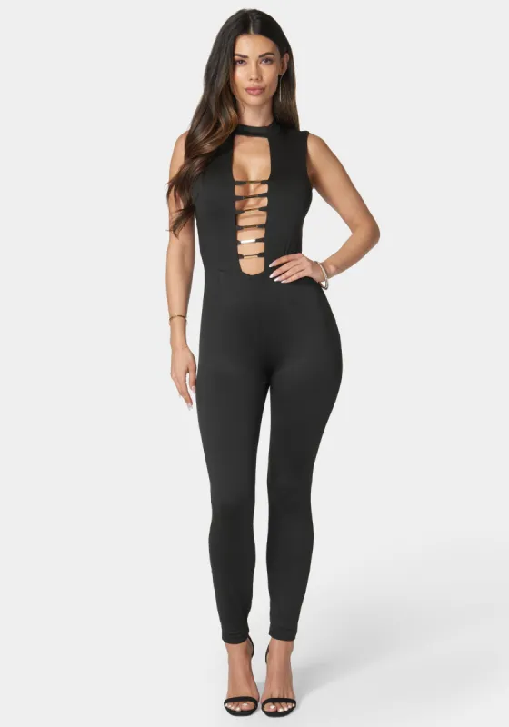 Gold Bar Detail Jumpsuit sold by Bebe