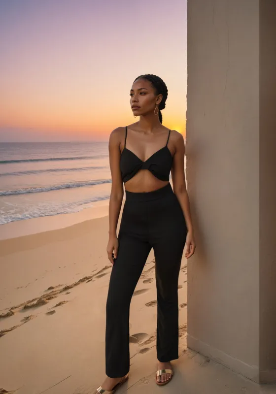 Twist Front Wide Leg Jumpsuit sold by Bebe