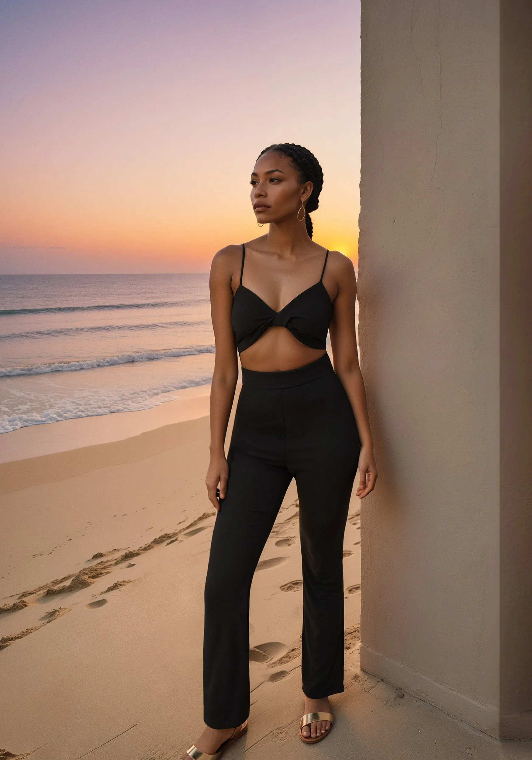 Twist Front Wide Leg Jumpsuit sold by Bebe