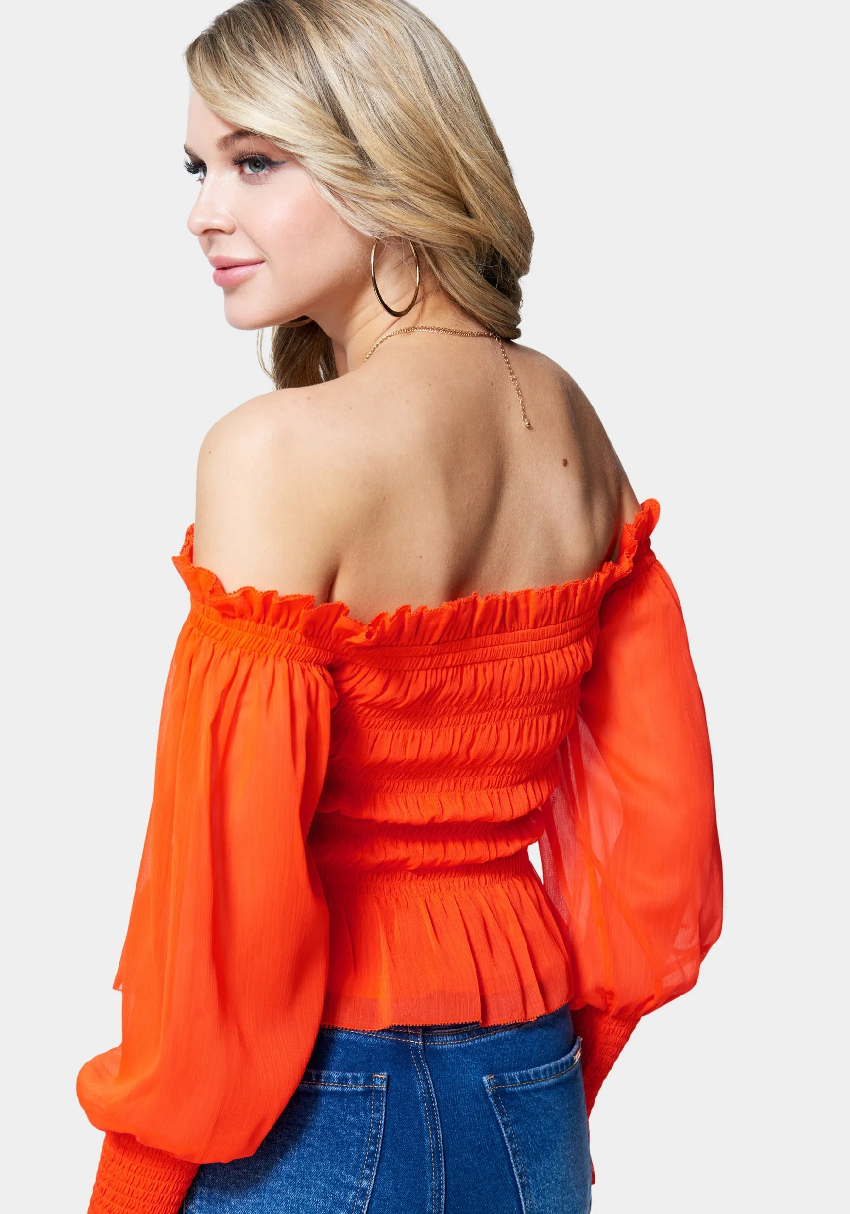 Long Sleeve Smocked Off Shoulder Top sold by Bebe product image thumbnail 3