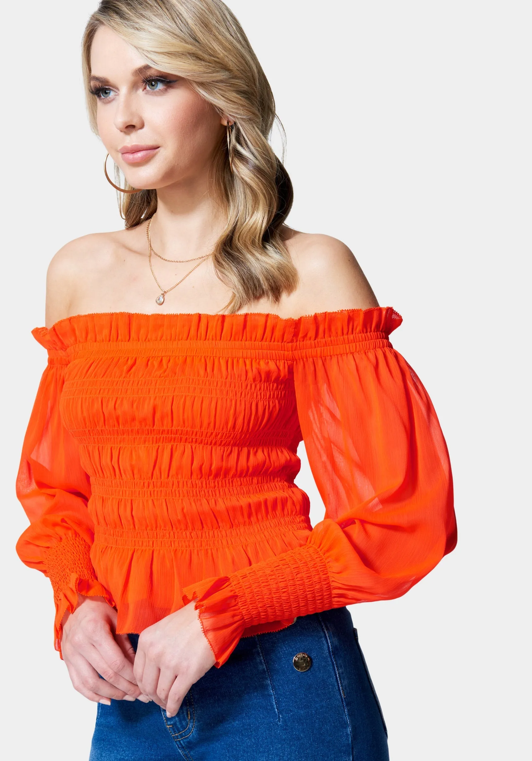 Long Sleeve Smocked Off Shoulder Top sold by Bebe product image thumbnail 2