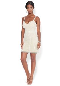 Allover Beaded Mini Dress sold by Bebe