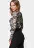 Mesh Long Sleeve Ruched Bodysuit sold by Bebe