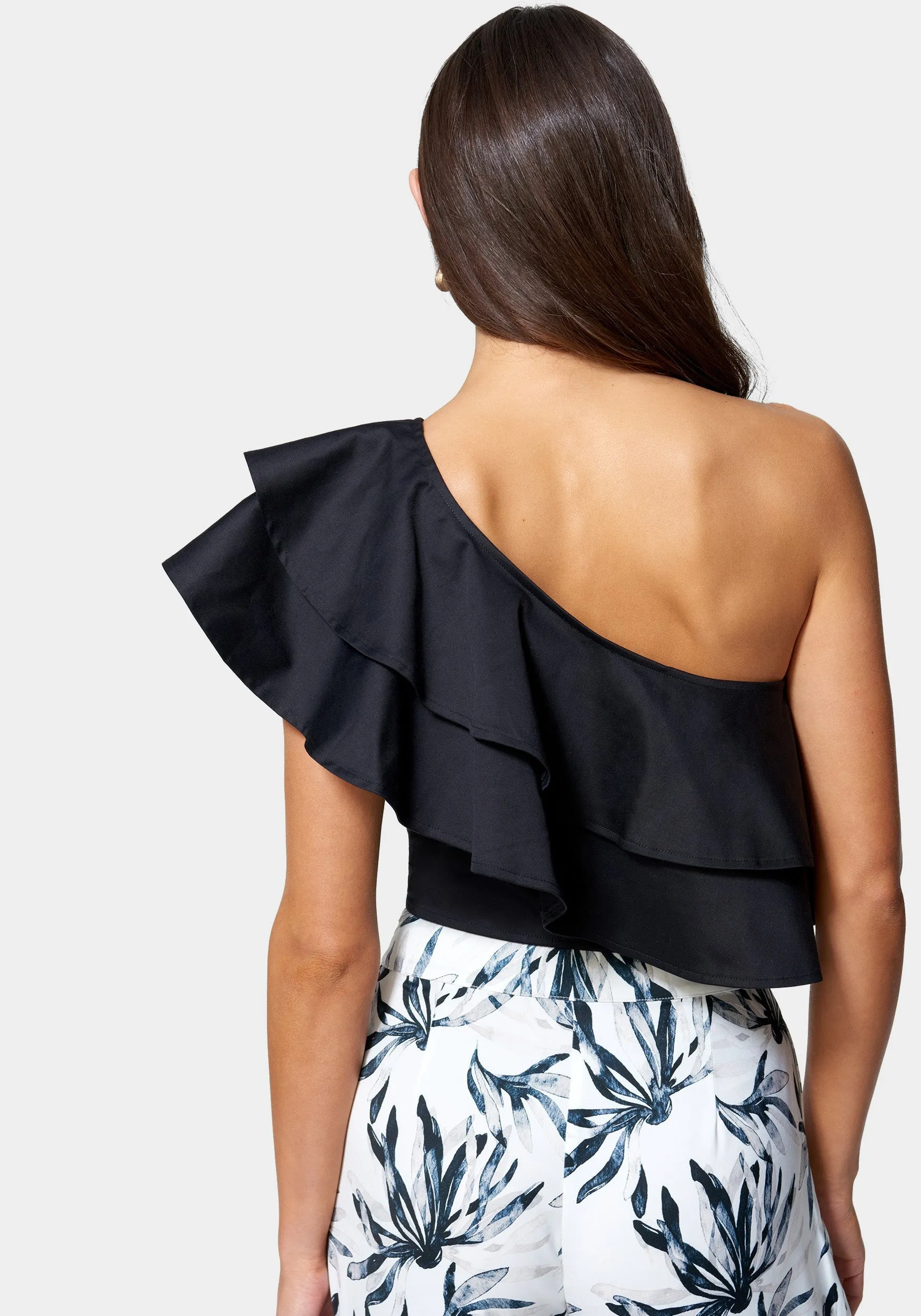 Poplin One Shoulder Ruffle Neck Top sold by Bebe product image thumbnail 3