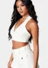 Deep V Neck Cropped Halter Denim Top sold by Bebe