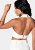 Deep V Neck Cropped Halter Denim Top sold by Bebe